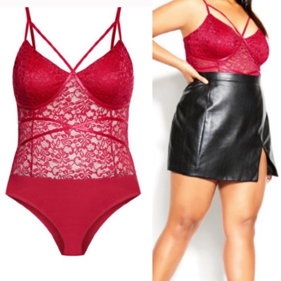 City Chic Tops - NWT Bodysuit Red Lace City Chic